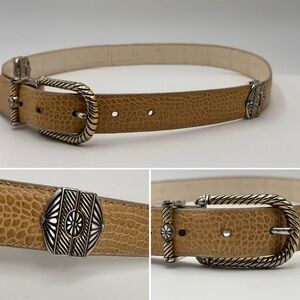 BRIGHTON BELT WOMENS Sz ML 32 TAN ROPE EDGE BUCKLE SILVER TONE B40142 TEXTURED